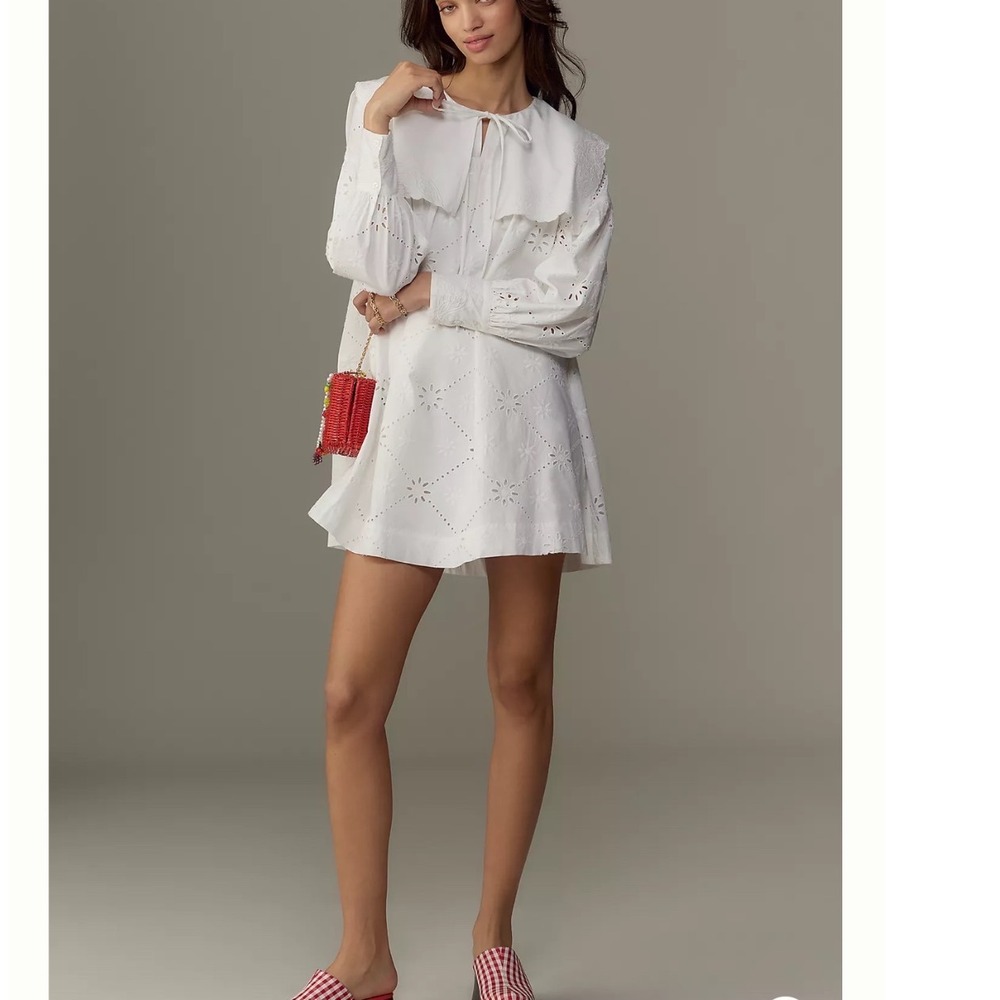 Damson‎ Madder Cassidy Long-Sleeve Eyelet Mini Dress White Size 6